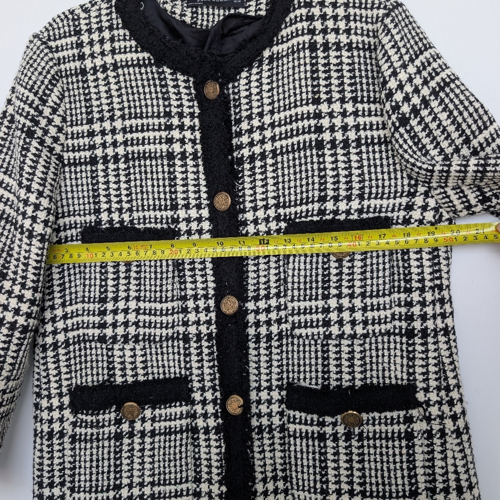 Zara Wool Blend Long Tweed Plaid Houndstooth Lady Jacket Blazer Sz XL Elegant - Picture 9 of 16